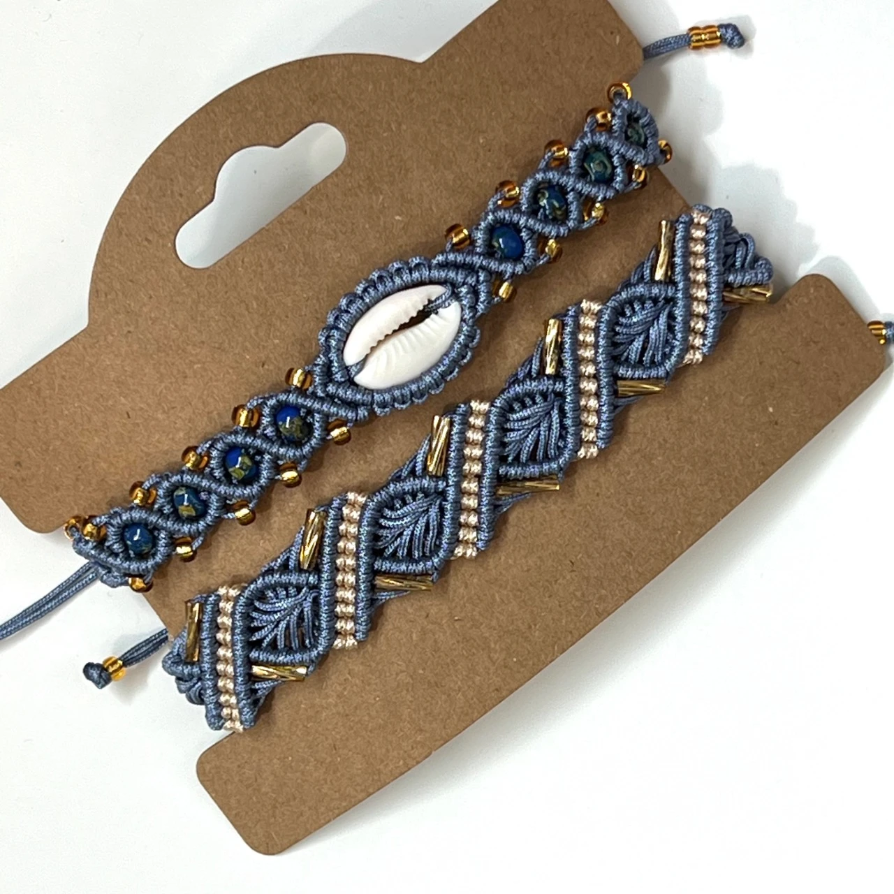 Macramé armbanden blauw-beige